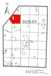 Map of Slippery Rock Township, Butler County, Pennsylvania Highlighted